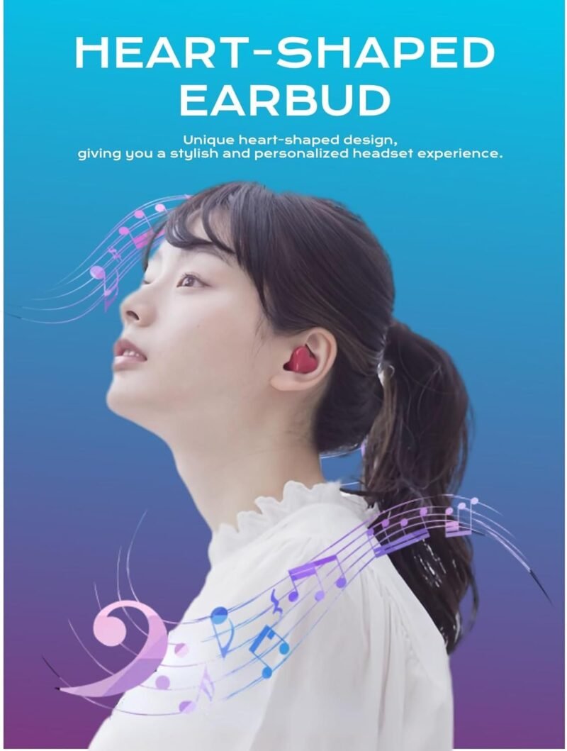 Yoidesu Earbuds Stylish Heart Shaped, Cute Creative Red Heart Bluetooth Earbuds with Charging Case, Noise Cancelling HiFi Stereo BT Earphones, Gifts for Girls Friends - Image 2