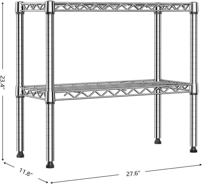 MZG 220 lbs 2 Tier Storage Rack Metal Wire Shelving Unit, Storage Standing Household Shelf Organizer for Laundry Bathroom Kitchen Pantry Closet Garage Utility Room, Chrome 11.8" D x 27.6" W x 23.4" H - Image 3