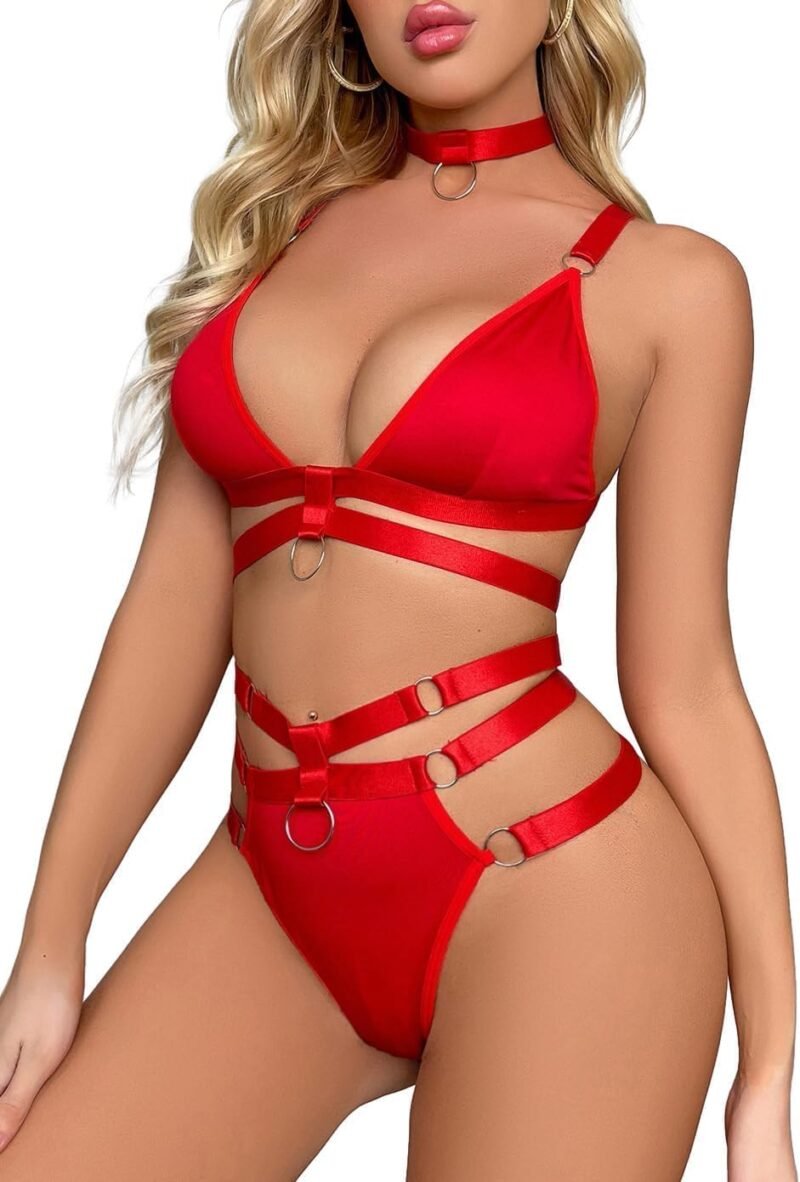 Lilosy Sexy Ring Linked Harness Strappy Lingerie Set Outfits - Image 2