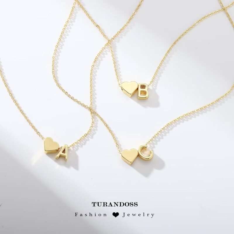 Turandoss Valentines Day Gifts for Her, 18K Real Gold Plated Heart Initial A-Z Necklace Dainty Heart Necklaces Tiny Gold Initial Necklaces Birthday Valentines Day Gifts for Girls Women Jewelry - Image 6