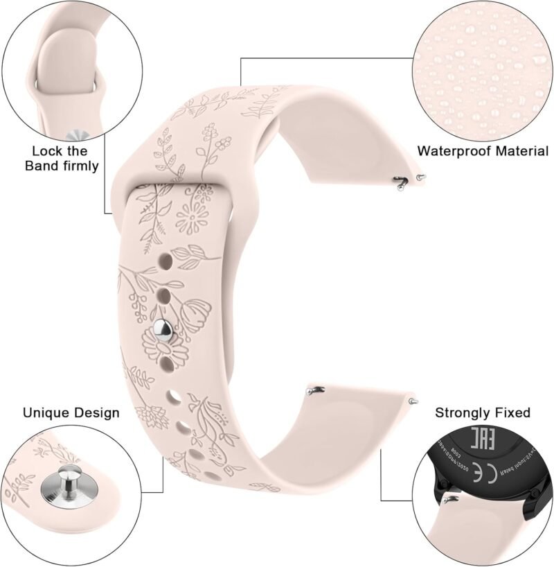 Floral Engraved Bands for IDW13,IDW16,IDW19 Smartwatch Bands, 22mm Soft Silicone Flower Pattern Replacement Strap for Fitpolo IDW13/Woneligo W13 Smartwatch Bands,ENOMIR/TOOBUR/MILOUZ/Gydom/Faweio/Veryfit IDW19 Smartwatch Bands - Image 2