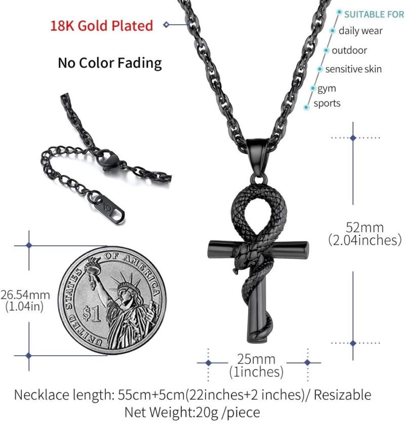 FaithHeart Eye of Horus Necklace Ankh Cross Necklaces, Stainless Steel Ancient Egyptian Coptic Jewelry for Men Women, Wedjat Eye Pendants Customize Available - Image 6