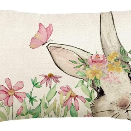 AVOIN colorlife Easter Floral Garland Bunny Throw Pillow Cover, 12 x 20 Inch Spring Rabbit Holiday Cushion Case Decoration for Sofa Couch