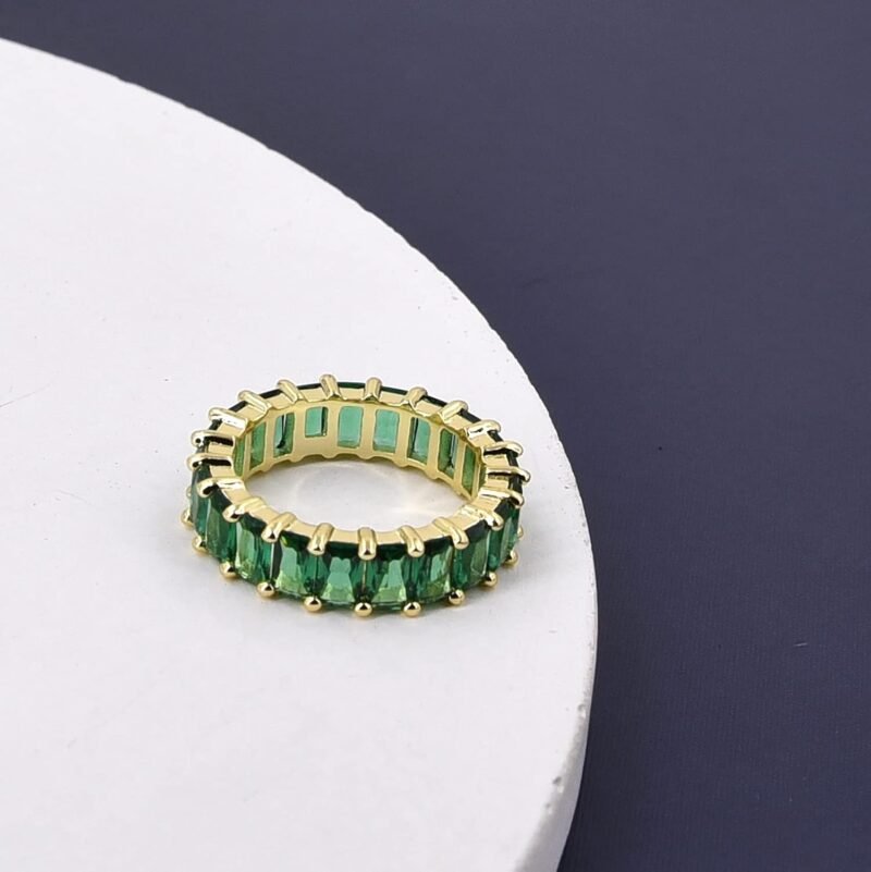 Nossa Green Emerald Band (5 Carat) 18K Gold Plated Claw Prong | Rectangle Emerald Cut Eternity Band CZ Ring - Image 4