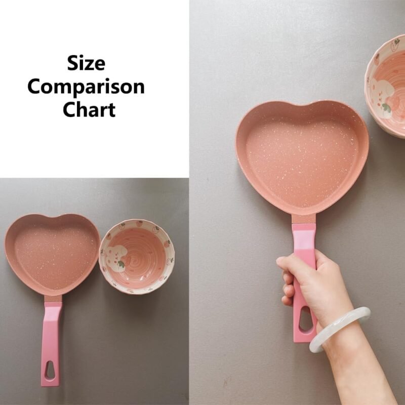 Mini Nonstick Egg Pan, Small Frying Pan with Unique Heart-shaped, One Egg Frying Pan with Granite Coating, Multi-functional Frying Pan for Cooking Eggs, Pancake, Sausages and Burgers, Pink - Image 5