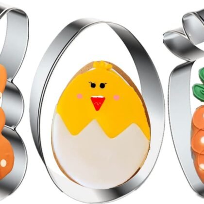 Easter Cookie Cutters, 3 Pieces Carrot Egg Bunny Rabbite Shapes Metal Cookie Cutters Stainless Steel Sets Holiday Themed Baking Kit