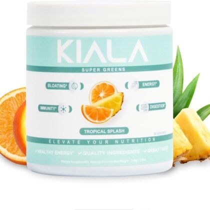 Kiala Nutrition Super Greens, Organic Greens Powder with Spirulina & Chlorella for Digestion, Gut Health, Immunity & Energy, Gluten Free, Vegan, Daily Support for Women, Tropical Splash, 30 Servings