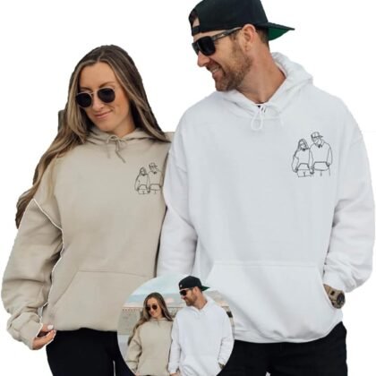 Sketch from Photo Custom Embroidered Hoodie, Photo Sweatshirt, Custom Portrait,Couple Hoodie,Couple Shirt