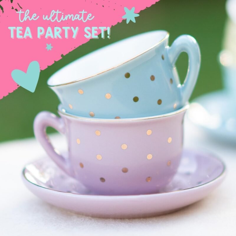 Porcelain Tea Set for Girls - Pastel with Gold Polka Dot Tea Party Set for Kids I Complete Children Tea Sets with Carry Case, Birthday Gift for Little Girls & Toddlers - Image 4