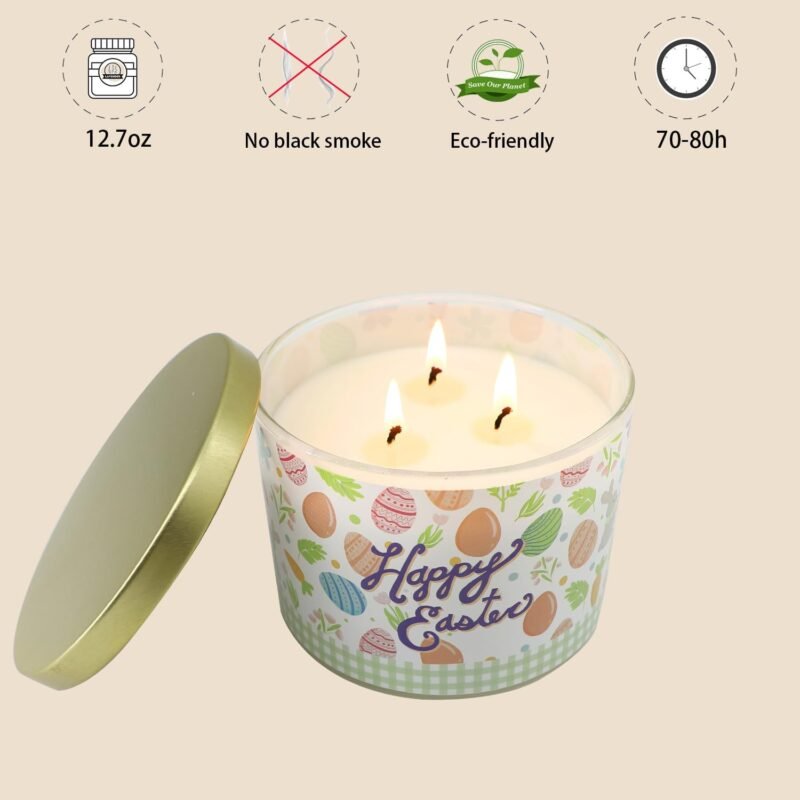 Easter Decorations - 3 Wick Easter Scented Candle, Easter Gifts for Women, Jasmine Lily Candles(12.7 oz) - Image 3