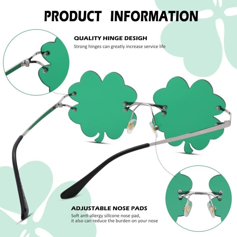 Hycredi St. Patrick’s Day Irish Shamrock Sunglasses Green Four Leaf Clover Leprechaun Costume Glasses - Image 5