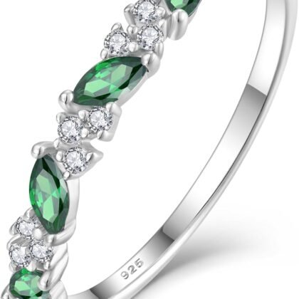 YL Halo Eternity Ring for Women, Solid Sterling Silver 18K White Gold Plated Stacking Bands Jewelry
