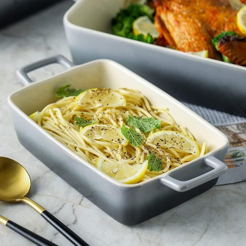 KOOV Bakeware Set, Ceramic Baking Dish, Rectangular Baking Pans for Cooking, Cake Dinner, Kitchen, Banquet and Daily Use, 12 x 8.5 Inches, 3-Piece (Gradient Gray) - Image 7
