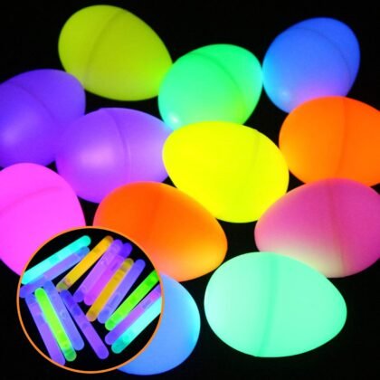 LOKIPA 24 Pcs Glow in The Dark Easter Eggs, Glow Easter Eggs Party Supplies with Fillable Plastic Easter Eggs with 48 Mini Glow Stickers, Easter Eggs Hunt for Easter Decorations