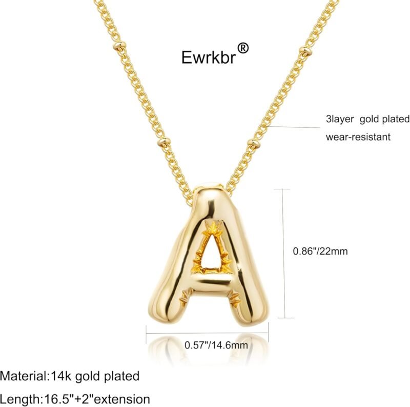 Gold Bubble Letter Necklace for Women, 14k Gold Plated Balloon Initial Letter Pendant Necklace Dainty Charm Initial Necklaces for Women Trendy Chunky Custom Name Necklace Gold Jewelry for Women - Image 4
