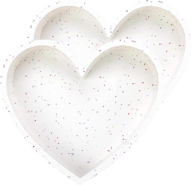 Silicone Heart Shaped Cake Pans 10 Inch Large Heart Cake Pan for Valentine's Day Nonstick Silicone Heart Molds for Baking (2 Pcs Set, Cream)