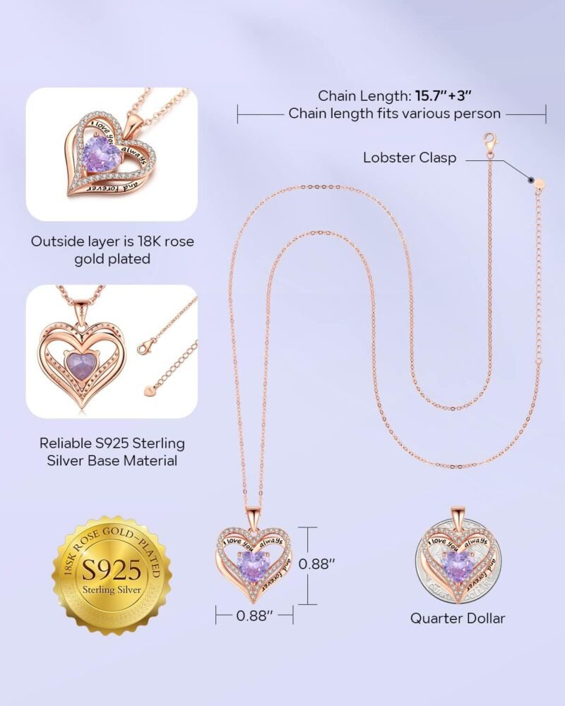 S925 Sterling Silver Necklace for Women, Wife Jewelry Rose Gold, Mom Birthday Valentines Mothers Day Gifts, Girlfriend Necklaces, Daughter Heart Jewel, Anniversary for Her - Image 4