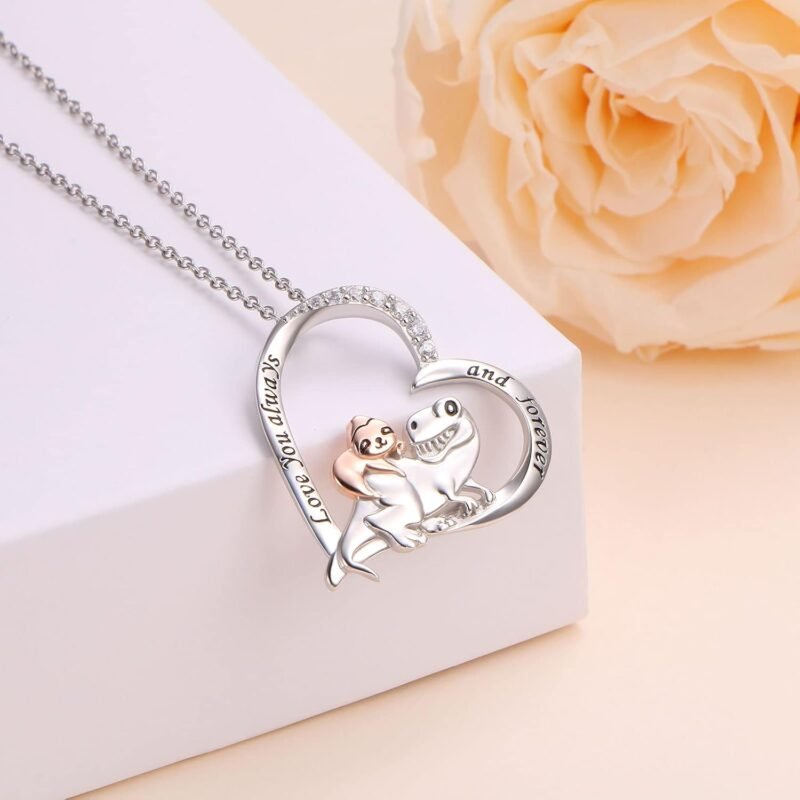 Yearace Sterling Silver Mother and Child Animals Necklace Love Heart Pendant Necklace Cute Animal Jewelry Mother's Day Gifts for Mother Wife - Image 4