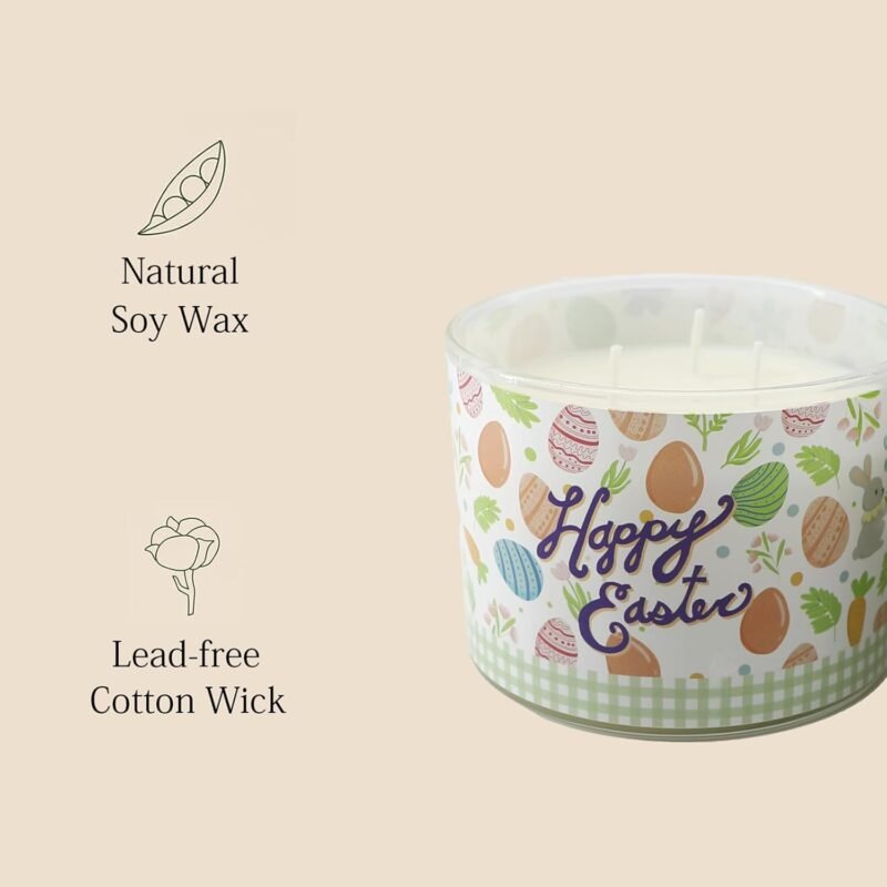 Easter Decorations - 3 Wick Easter Scented Candle, Easter Gifts for Women, Jasmine Lily Candles(12.7 oz) - Image 2
