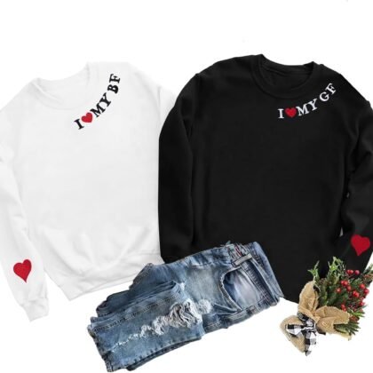 FASHGL Valentines Sweatshirts for Women I Love My Boyfriend Sweatshirt Matching Couples Shirts Crewneck Pullover