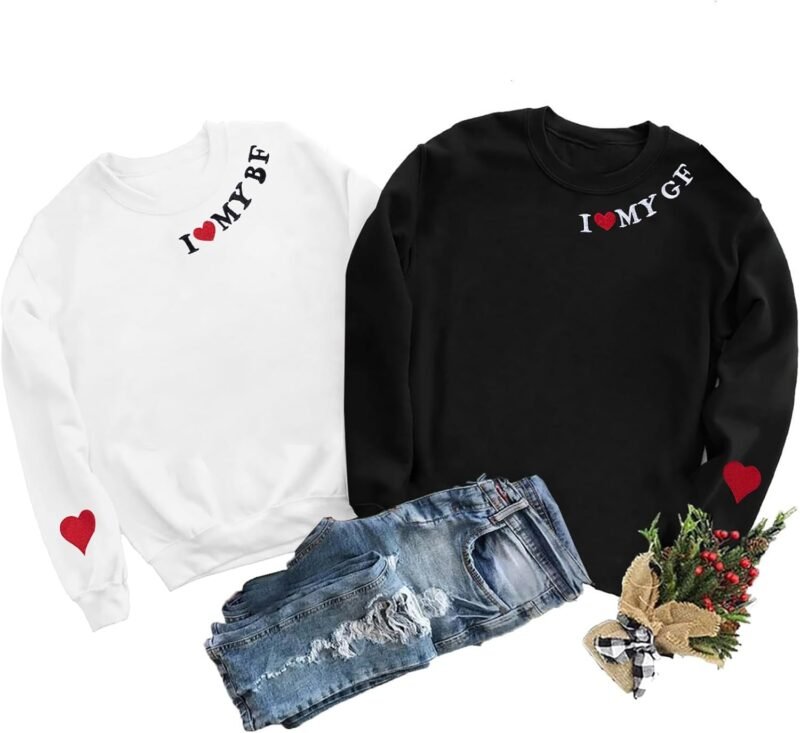 FASHGL Valentines Sweatshirts for Women I Love My Boyfriend Sweatshirt Matching Couples Shirts Crewneck Pullover