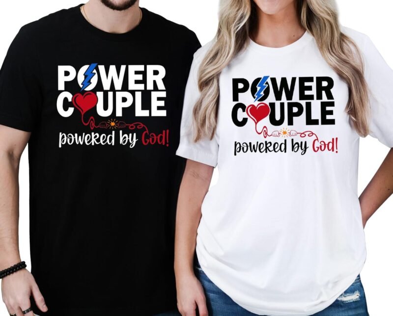 Valentines Day Couples Matching Shirt Power Couple Tee Tops Christian Couples T-Shirt - Image 3