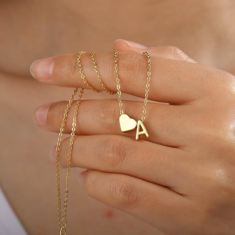 Turandoss Valentines Day Gifts for Her, 18K Real Gold Plated Heart Initial A-Z Necklace Dainty Heart Necklaces Tiny Gold Initial Necklaces Birthday Valentines Day Gifts for Girls Women Jewelry - Image 5