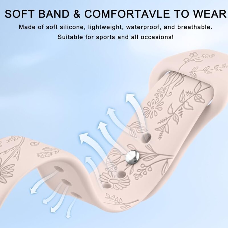 Floral Engraved Bands for IDW13,IDW16,IDW19 Smartwatch Bands, 22mm Soft Silicone Flower Pattern Replacement Strap for Fitpolo IDW13/Woneligo W13 Smartwatch Bands,ENOMIR/TOOBUR/MILOUZ/Gydom/Faweio/Veryfit IDW19 Smartwatch Bands - Image 3
