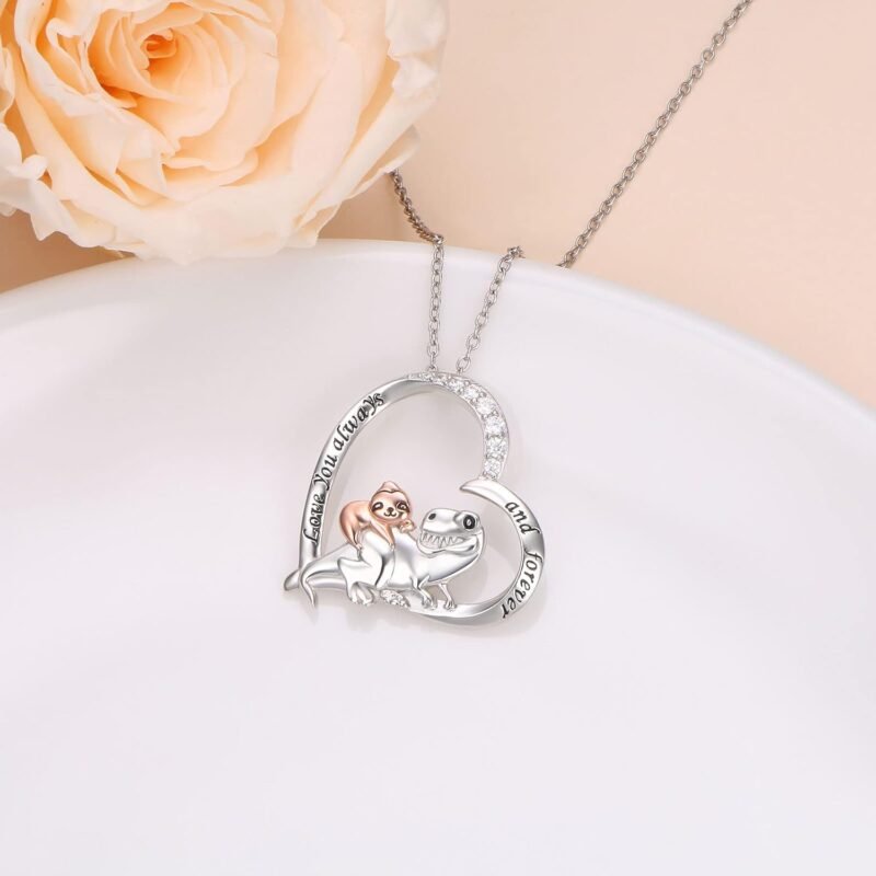 Yearace Sterling Silver Mother and Child Animals Necklace Love Heart Pendant Necklace Cute Animal Jewelry Mother's Day Gifts for Mother Wife - Image 3