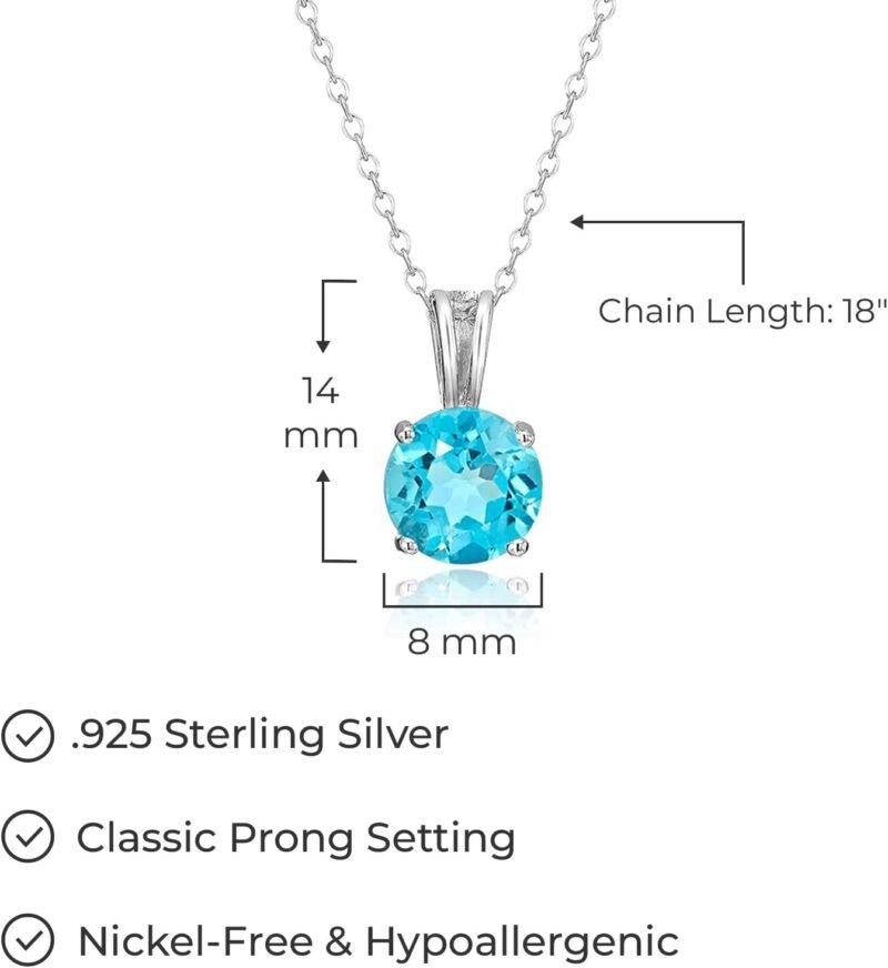 Amazon Essentials Sterling Silver Round Cut Birthstone Pendant Necklace 18" (previously Amazon Collection) - Image 4