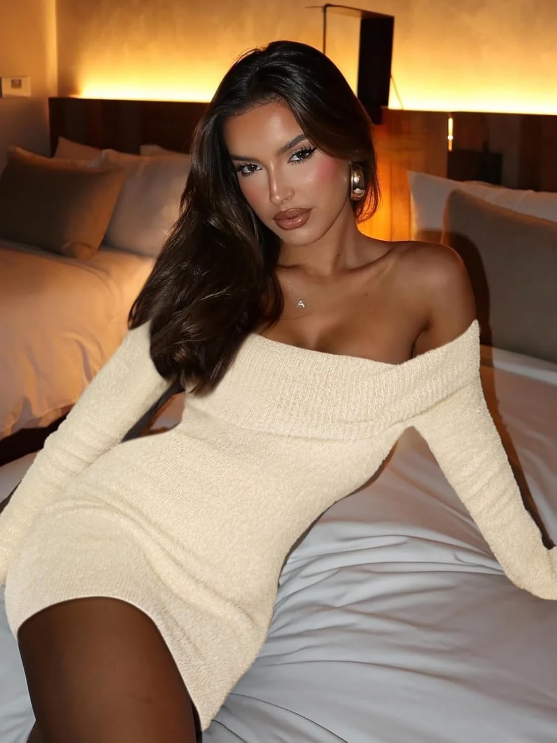 FAIRY SEASON Women's 2025 Off The Shoulder Sweater Mini Dress Long Sleeve Ribbed Bodycon Pullover Cute Short Dresses - Image 6