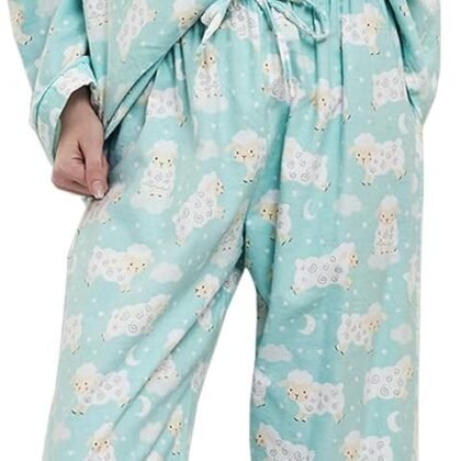 CHUNG Women Flannel Pajamas Set Brushed Cotton Button Tops Pants S-XL Sleepwear Loungewear Cozy Warm Winter