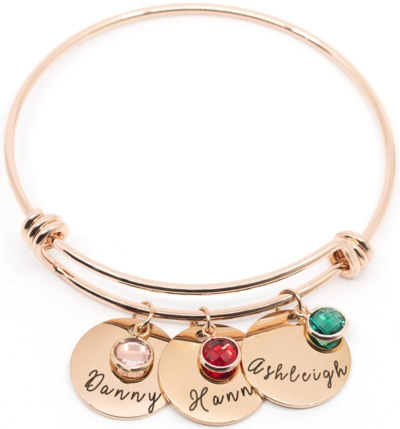 Personalized Birthstone Bracelet Custom Engraved Name Charm, Friendship Jewelry for Bridesmaid, Mom Valentines Gift, Best Gift for Grandma, Matching Bracelets for Women – ABR-LC-BS