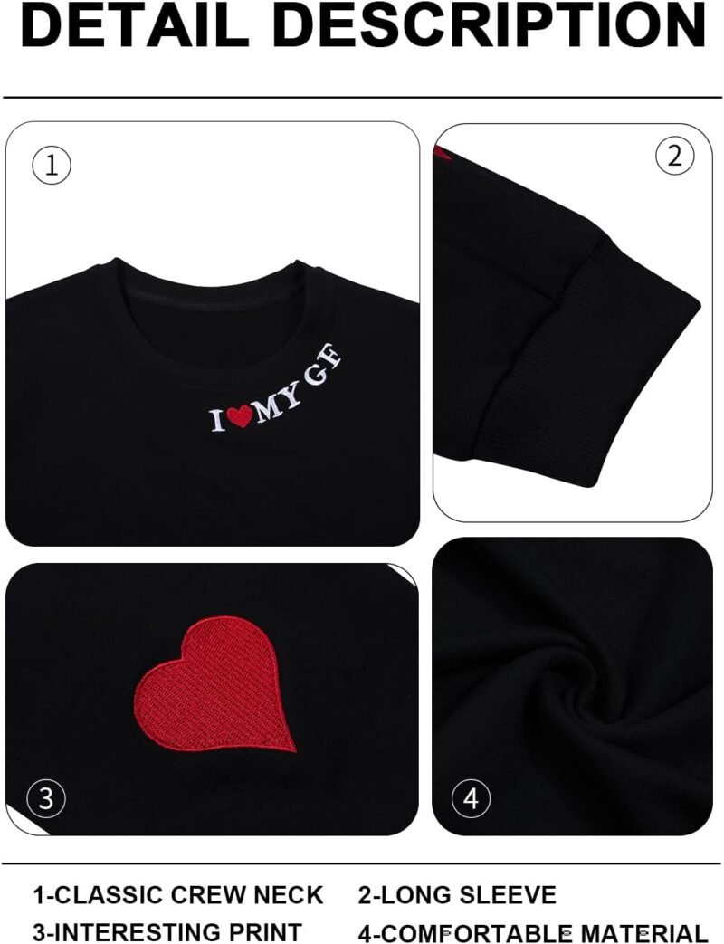 FASHGL Valentines Sweatshirts for Women I Love My Boyfriend Sweatshirt Matching Couples Shirts Crewneck Pullover - Image 2