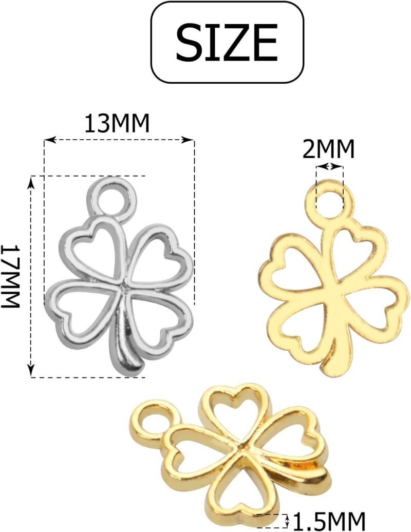 100pcs Four Leaf Clover Charms Pendants Alloy Lucky Charms Jewelry Making Accessories for DIY Earrings Necklace Bracelet Crafting, 2 Colors