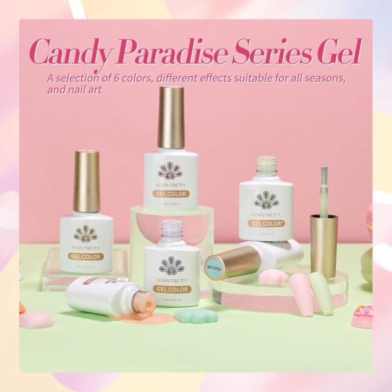 Born Pretty Pastel Gel Nail Polish Set Spring Summer Gel Polish Macaron Candy Sweet Color Gel Polish Easter Soft Pink Yellow Purple Blue Green Colors Collection Nail Art Gift Box 7ML 6PCS - Image 7