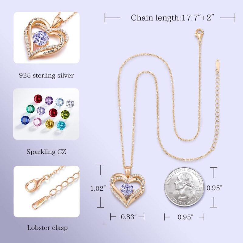 CDE Forever Love Heart Necklaces for Women, Wedding Anniversary, Birthday Gift for Wife, S925 Silver Jewelry with Birthstone Pendant, Ideal Valentine's Gifts for Her - Image 5
