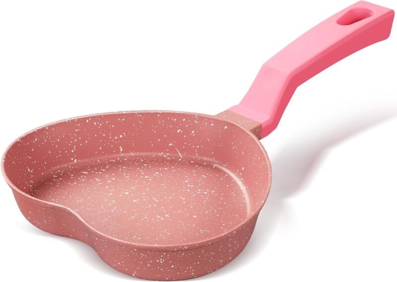 Tioncy Heart-shaped Pancake Pan, Nonstick Mini Frying Pan, Frying Griddle Shaper, Multi-functional Frying Skillet with Granite Coating for Eggs, Pancakes, Grilled Cheese, Sausages and Burgers, Pink