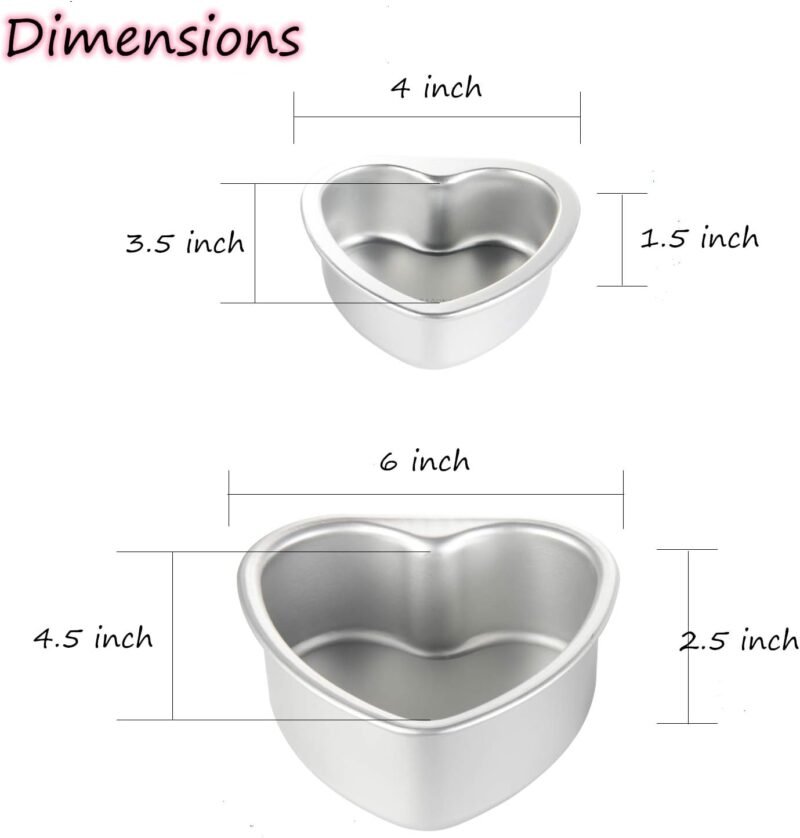 Heart Shaped Cake Pans 4 Inch and 6 Inch Set of 2 Aluminum Heart Cake Pans with Removable Bottoms for Baking Romantic Desserts - Image 2