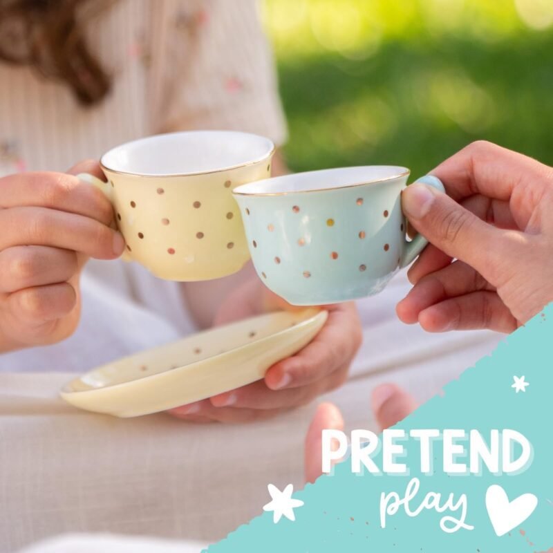 Porcelain Tea Set for Girls - Pastel with Gold Polka Dot Tea Party Set for Kids I Complete Children Tea Sets with Carry Case, Birthday Gift for Little Girls & Toddlers - Image 5