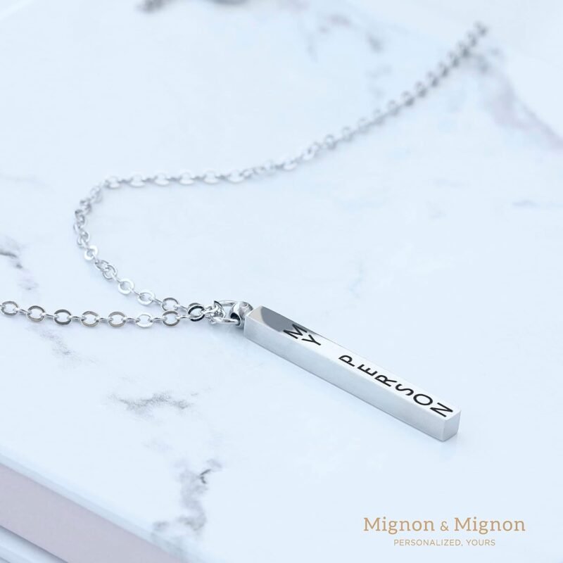 MignonandMignon Gift for Her 4 Side Engraved Name Bar Necklace Personalized Jewelry for Mom Custom Mother's Day - R4BN - Image 3