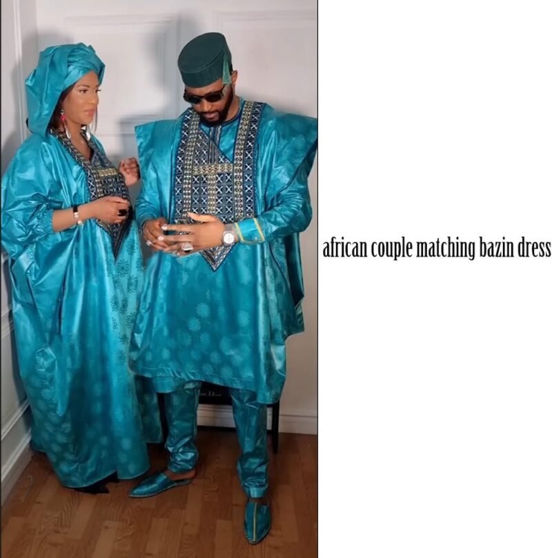 HD African Bazin Couple Clothes Traditional Embroidery Agbada Boubou Caftan Set for Man - Image 6