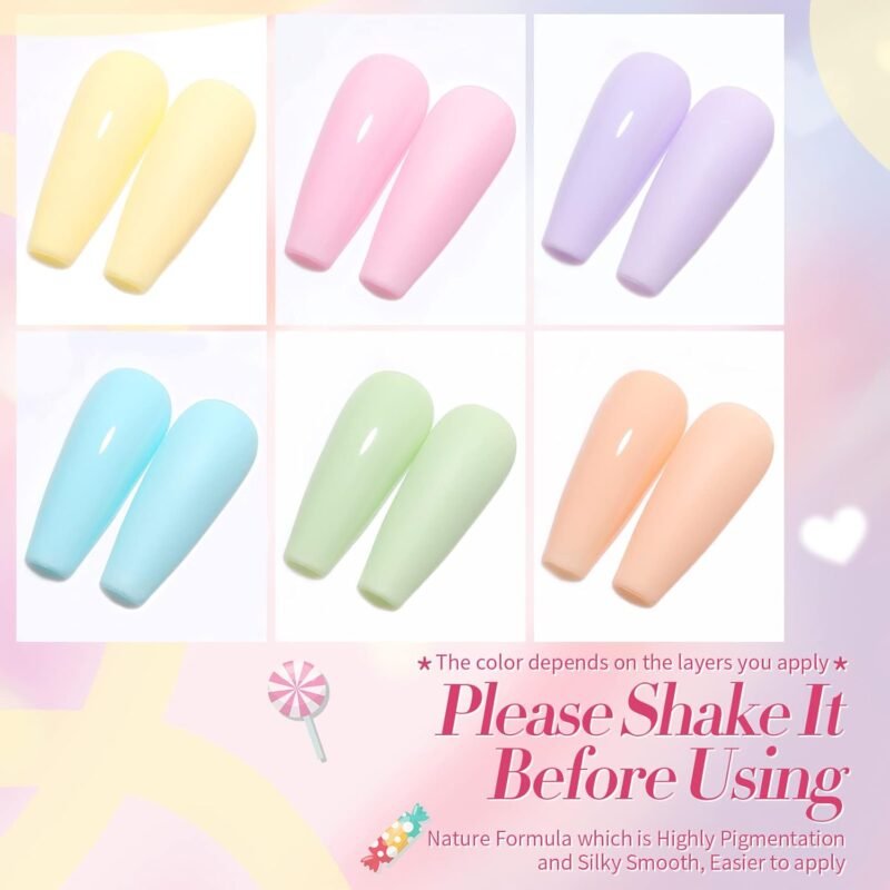 Born Pretty Pastel Gel Nail Polish Set Spring Summer Gel Polish Macaron Candy Sweet Color Gel Polish Easter Soft Pink Yellow Purple Blue Green Colors Collection Nail Art Gift Box 7ML 6PCS - Image 2