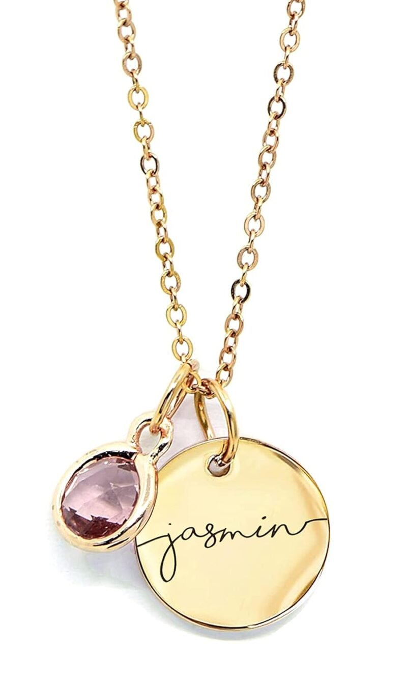 Birthstone Name Necklace for Women Valentines Day Gifts for Mom Personalized Gold Plated Pendants Jewelry for Mother Grandma Gift Birthday Gifts for New Moms -CN-BS-SH