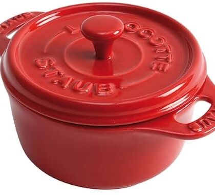STAUB Ceramics Dutch Oven 3-piece Mini Round Cocotte, Cherry