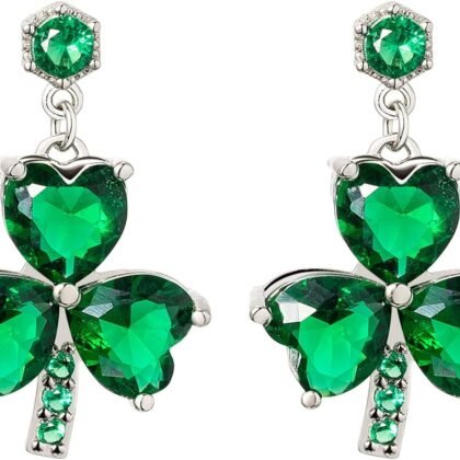 Shamrock Earrings Studs St Patricks Day Earrings for Women Rhinestone Green Heart Leaf Earring for Women St Patricks Day Accessories