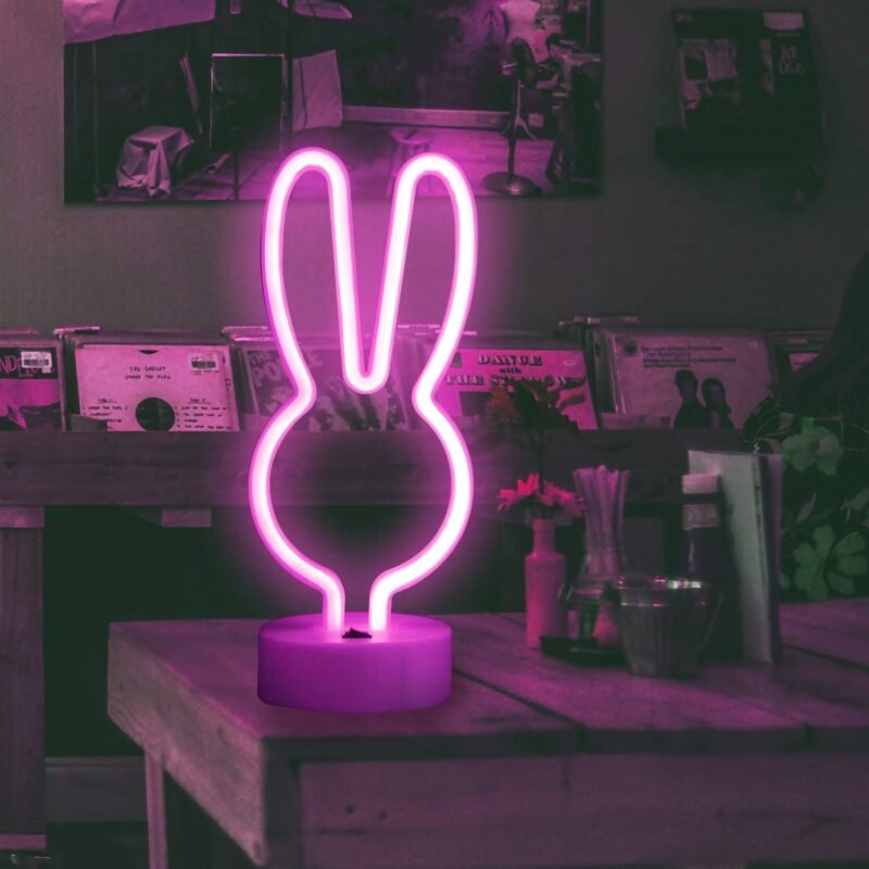 Easter Decorations Rabbit Lights Neon Signs, Creative Bunny Neon Lights with Base Battery/USB Operated Rabbit Stuff for Home, Nursery Room, Baby Teen Kids Girls Bedroom, Spring Decor (Rabbit-Pink) - Image 4