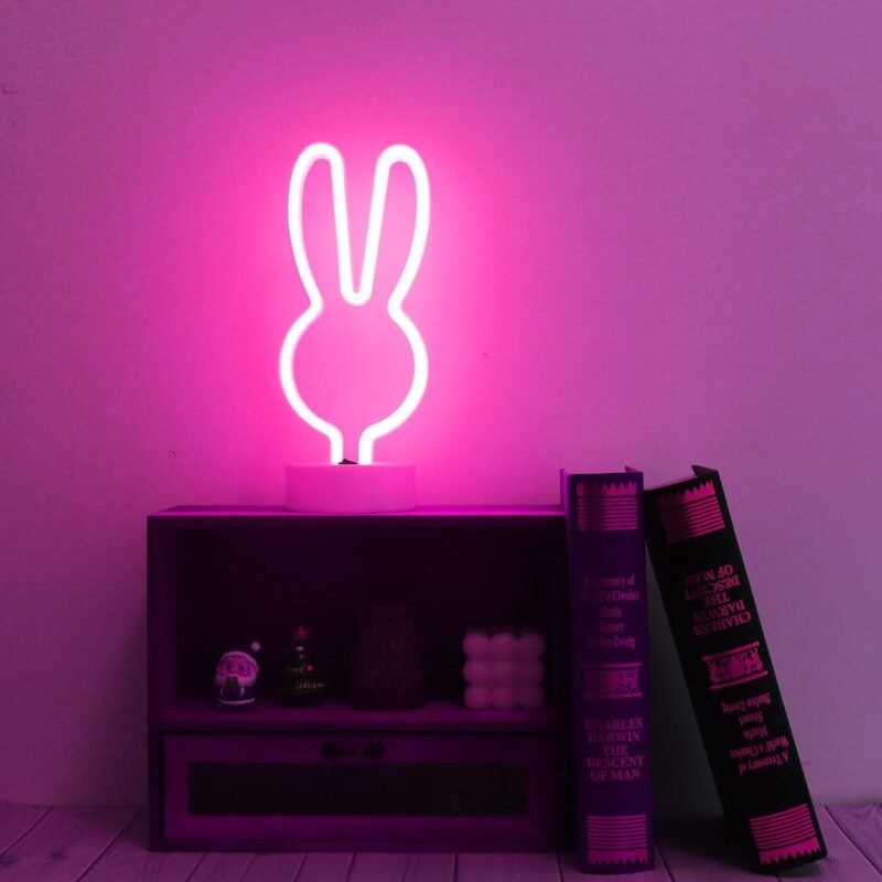 Easter Decorations Rabbit Lights Neon Signs, Creative Bunny Neon Lights with Base Battery/USB Operated Rabbit Stuff for Home, Nursery Room, Baby Teen Kids Girls Bedroom, Spring Decor (Rabbit-Pink) - Image 3