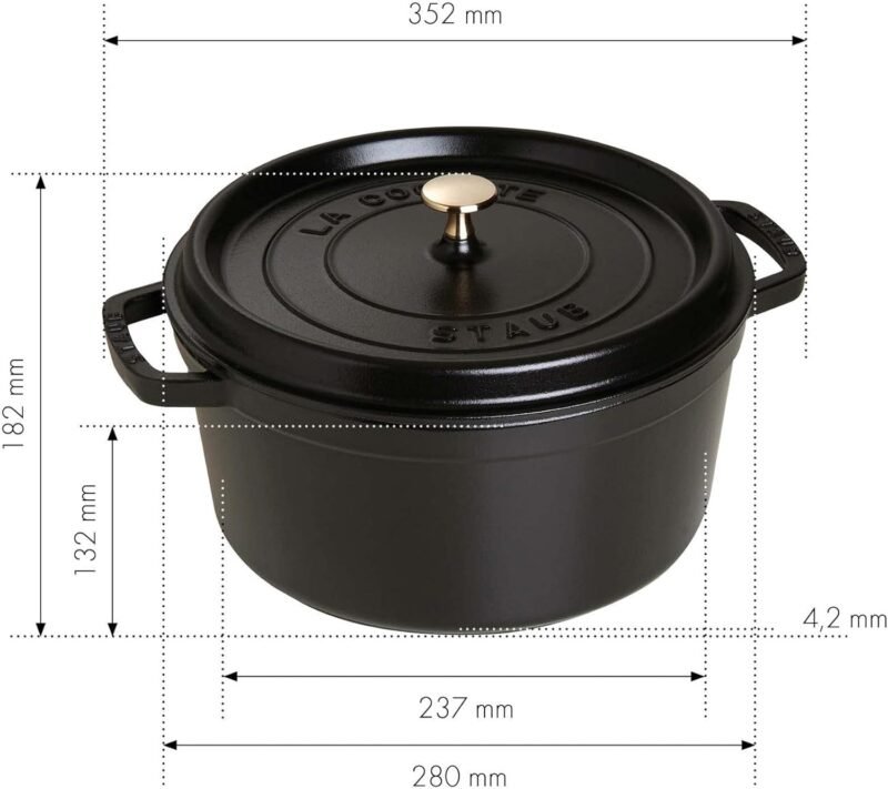 STAUB Cast Iron Dutch Oven 7-qt Round Cocotte, Made in France, Serves 7-8, Black Matte - Image 3