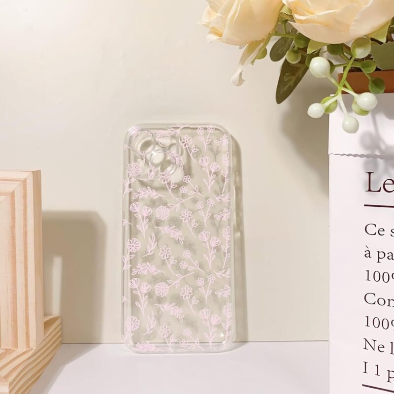 Compatible for iPhone 15 Case Cute Clear Oil Flower Floral Leaf Design for Girls Women Soft TPU Shockproof Protective Girly for iPhone 15-Small Pink Floral - Image 6